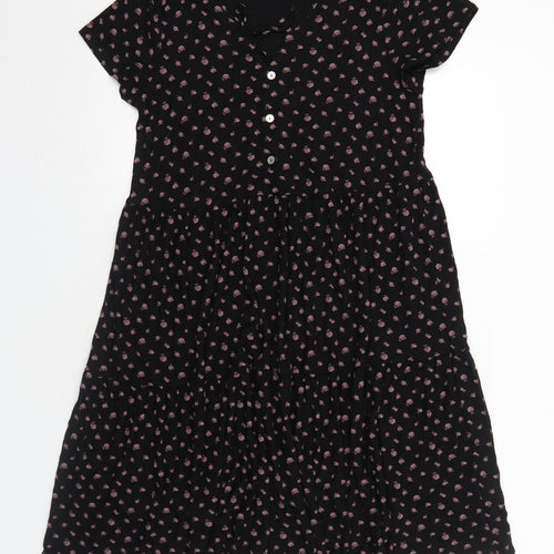 NEXT Womens Black Floral Viscose A-Line Size 14 V-Neck Pullover