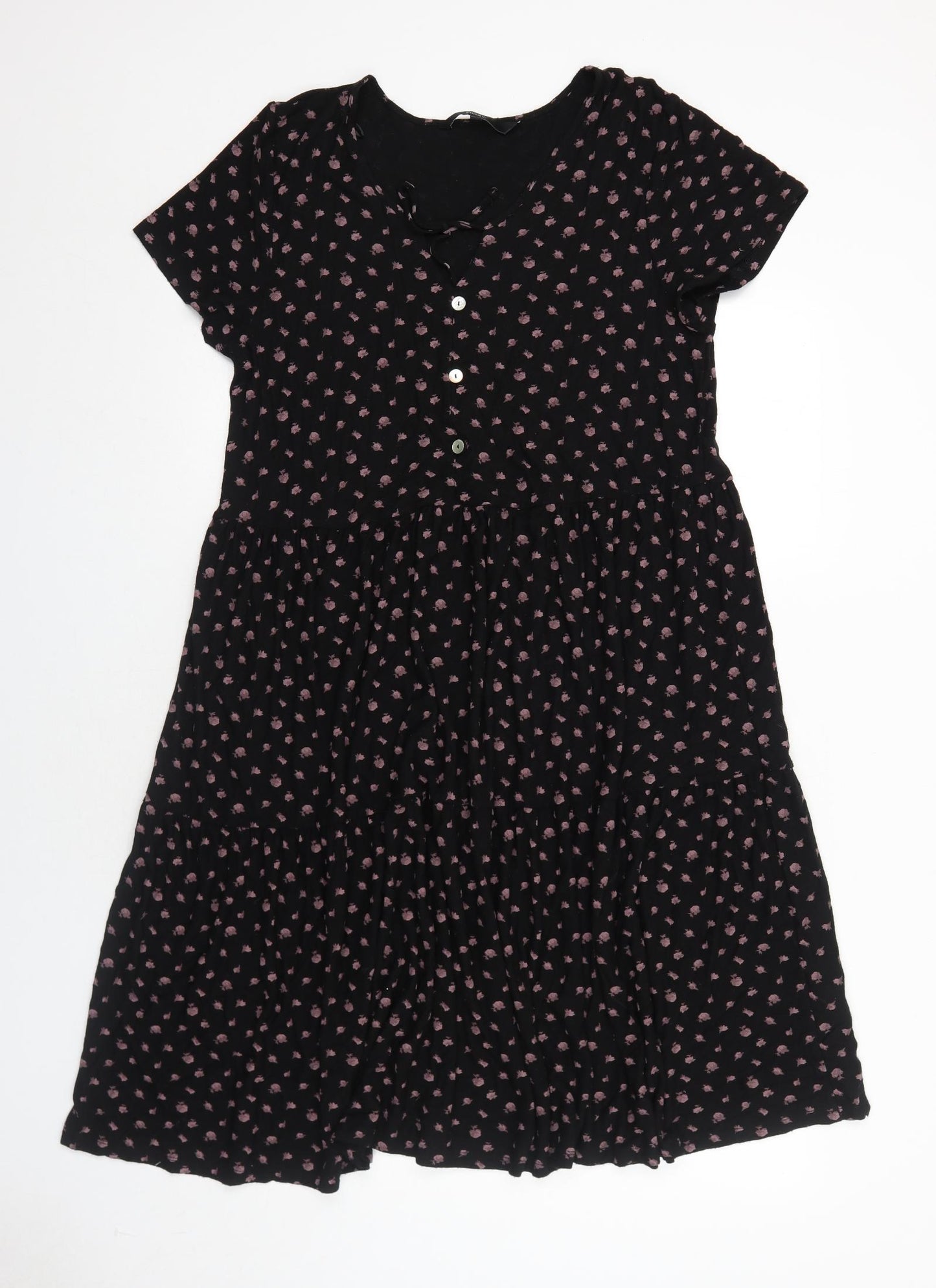 NEXT Womens Black Floral Viscose A-Line Size 14 V-Neck Pullover