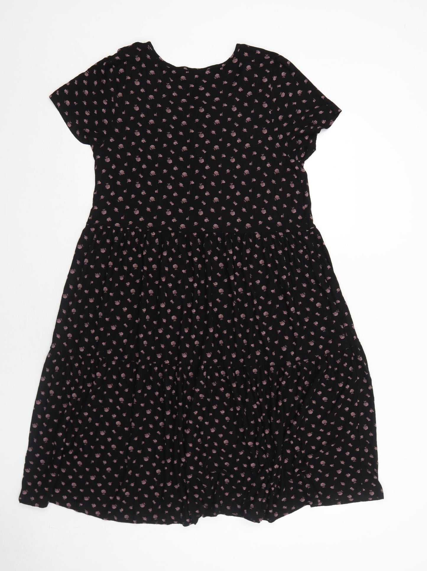 NEXT Womens Black Floral Viscose A-Line Size 14 V-Neck Pullover