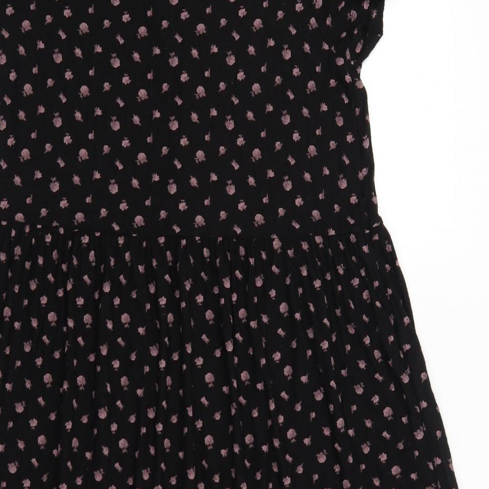 NEXT Womens Black Floral Viscose A-Line Size 14 V-Neck Pullover