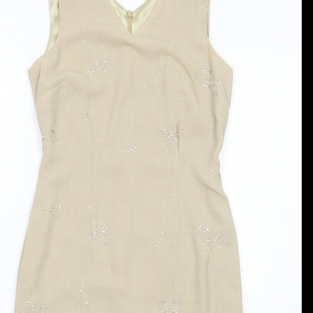 Liz Claiborne Womens Beige Polyester Pencil Dress Size 4 V-Neck Zip