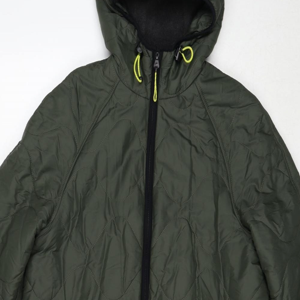 Marks and Spencer Womens Green Quilted Coat Size 10 Zip