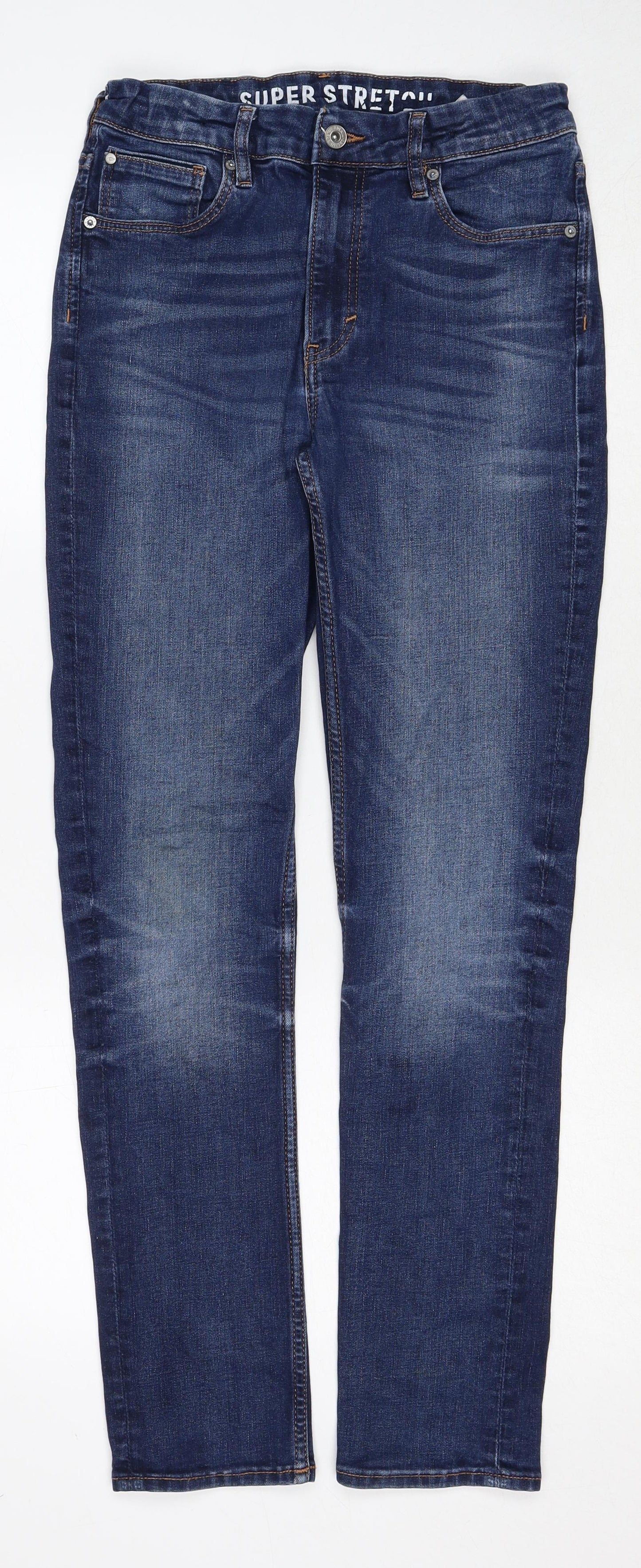 H&M Boys Blue Cotton Straight Jeans Size 14-15 Years Regular Zip