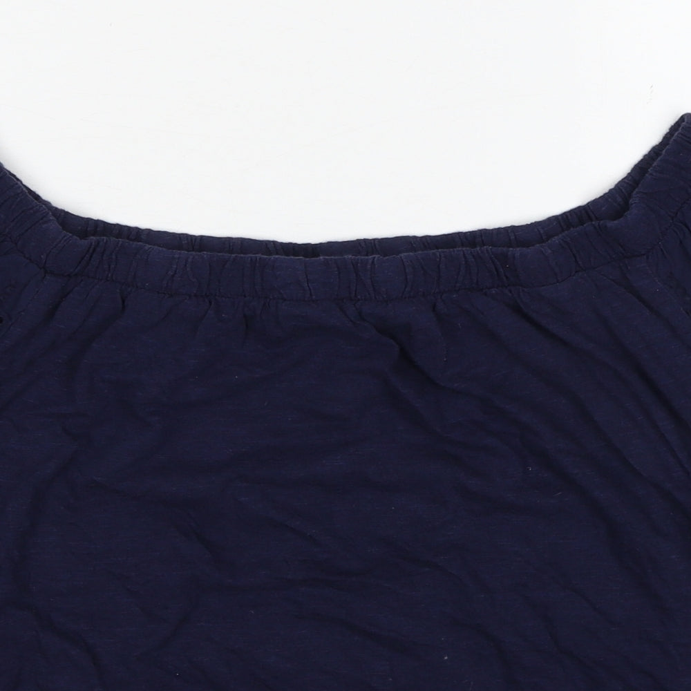 NEXT Womens Blue Cotton Basic Blouse Size 14 Round Neck - Broderie Anglaise