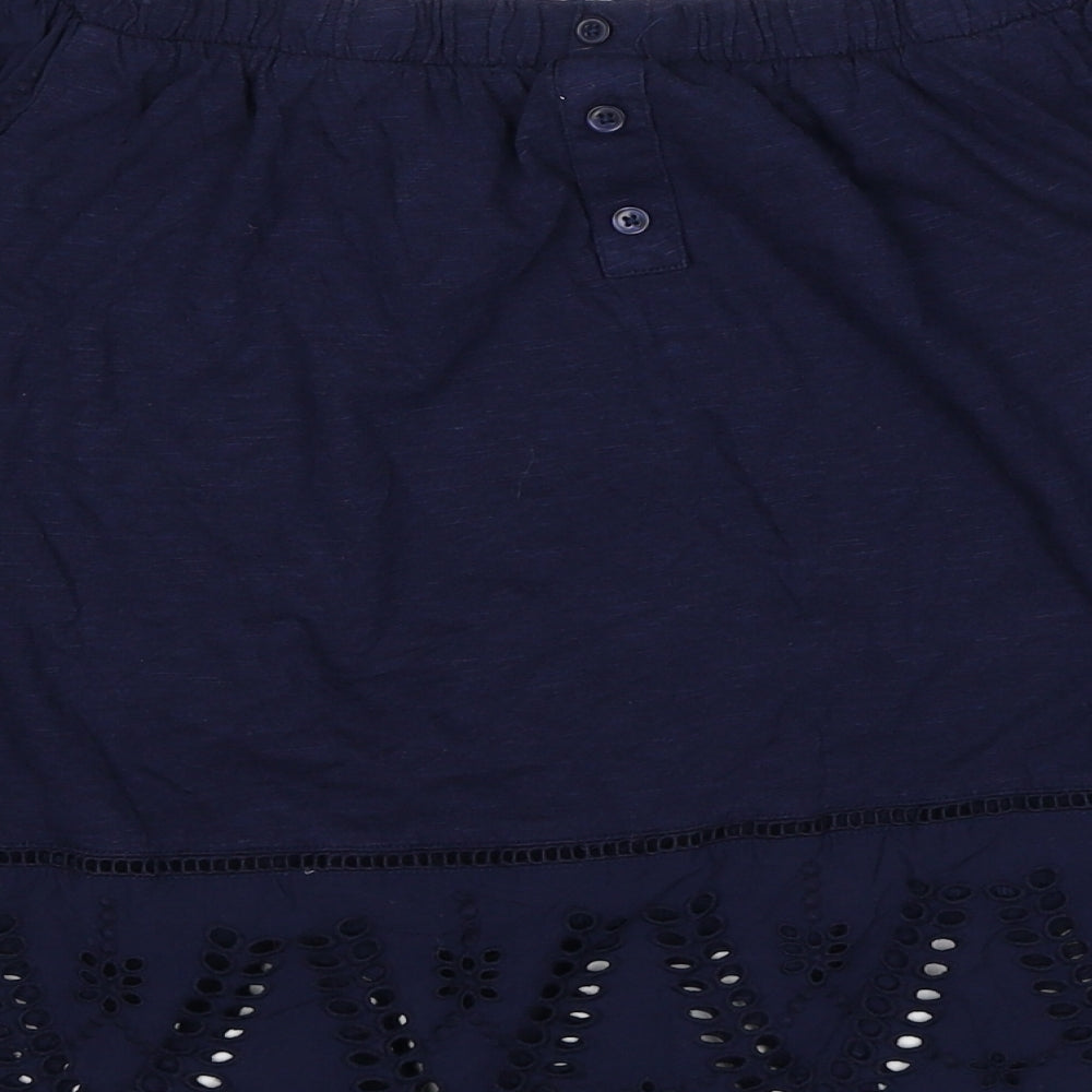 NEXT Womens Blue Cotton Basic Blouse Size 14 Round Neck - Broderie Anglaise