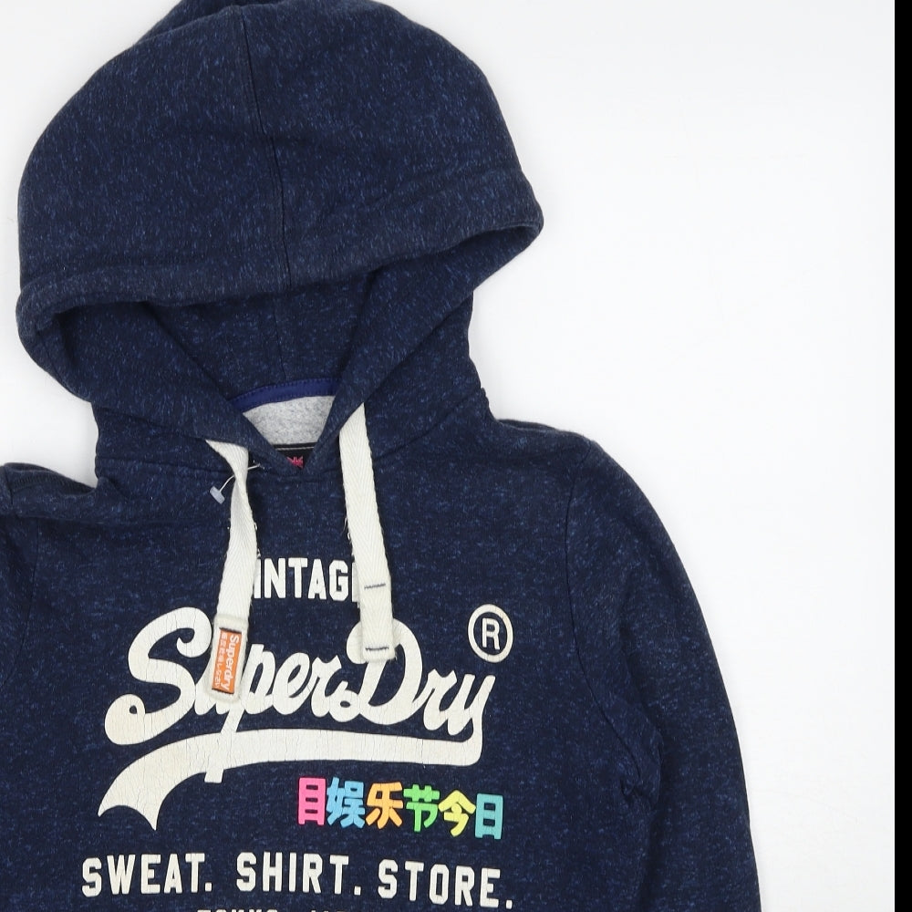 Superdry Womens Blue Cotton Pullover Hoodie Size XS Zip