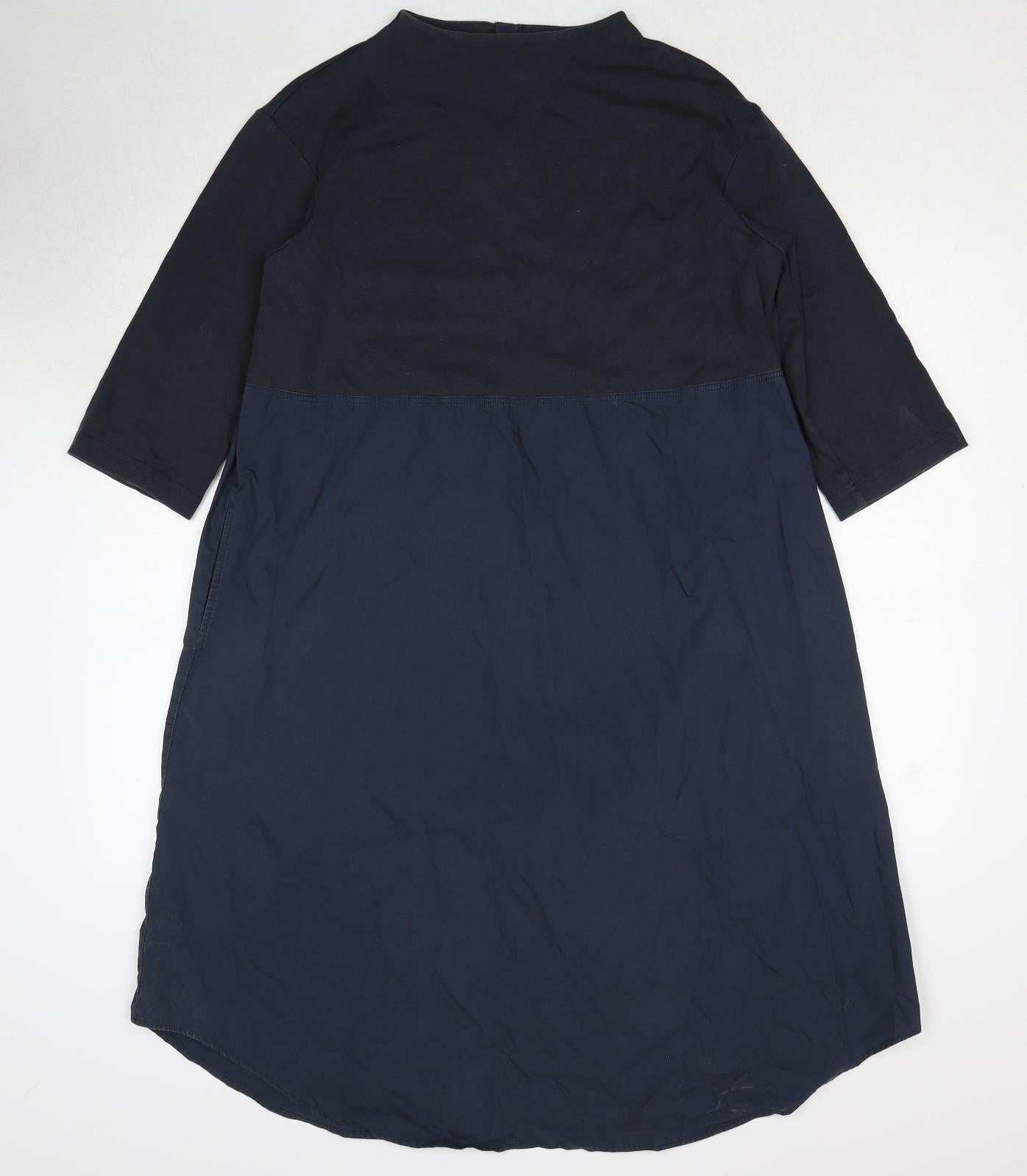 MUJI Womens Blue Cotton Trapeze & Swing One Size Round Neck Button