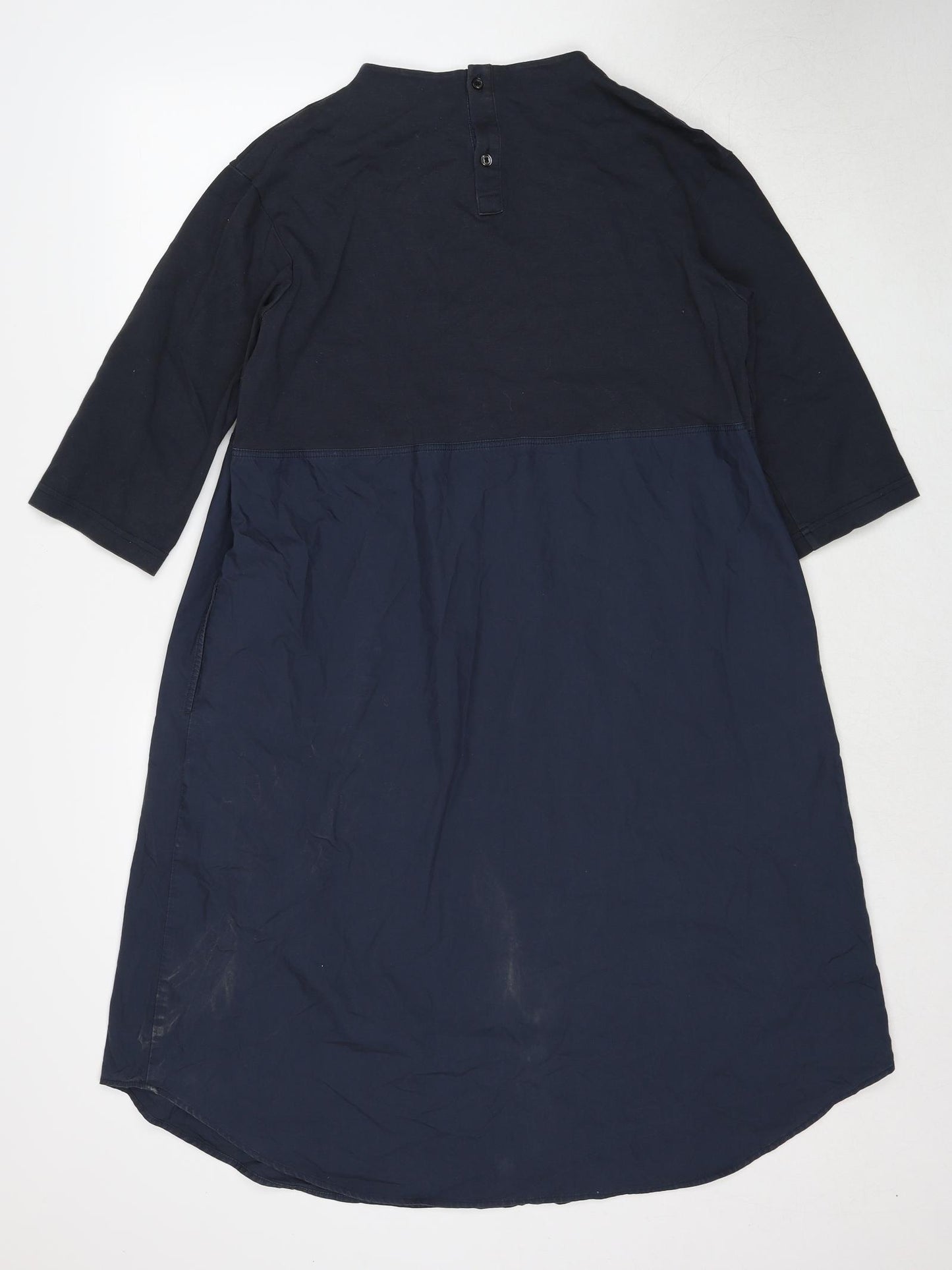 MUJI Womens Blue Cotton Trapeze & Swing One Size Round Neck Button