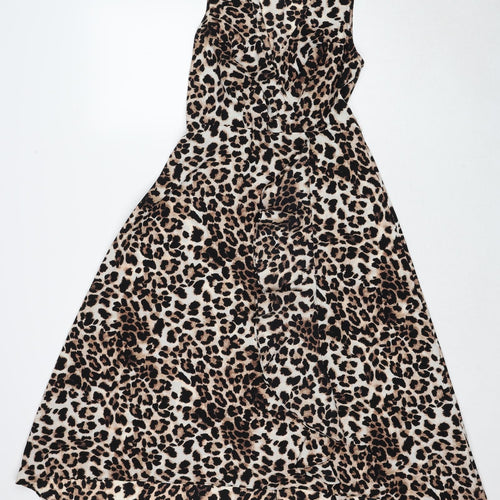 New Look Womens Brown Animal Print Polyester Trapeze & Swing Size 10 V-Neck Pullover - Leopard Pattern