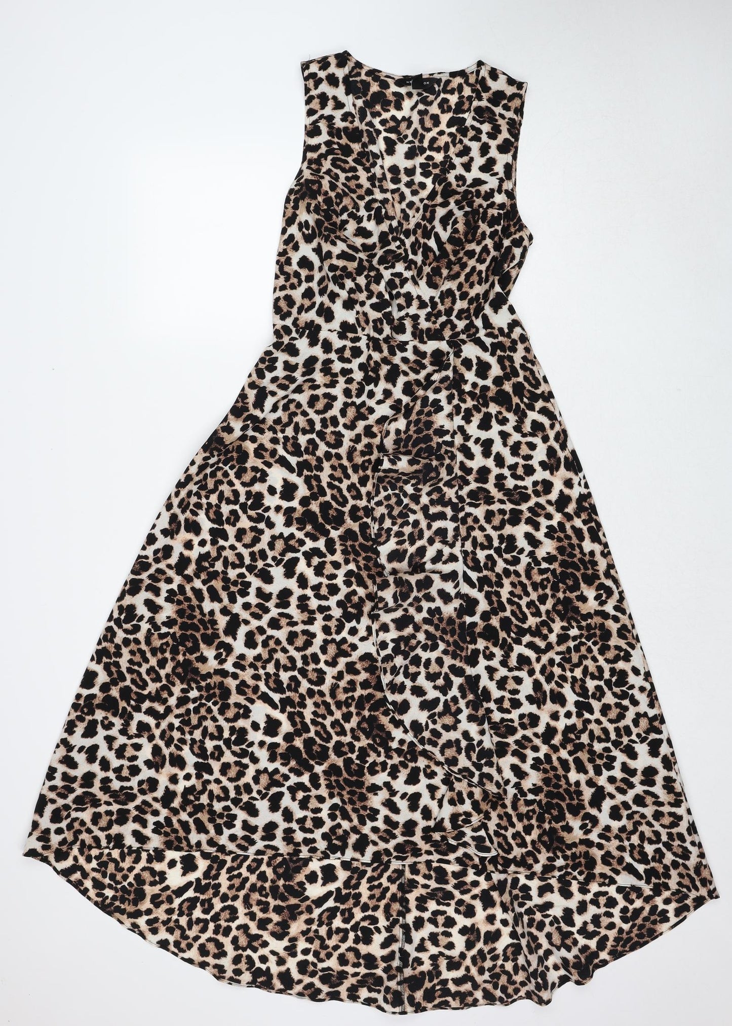 New Look Womens Brown Animal Print Polyester Trapeze & Swing Size 10 V-Neck Pullover - Leopard Pattern
