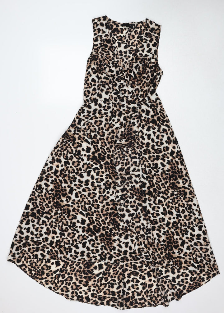 New Look Womens Brown Animal Print Polyester Trapeze & Swing Size 10 V-Neck Pullover - Leopard Pattern