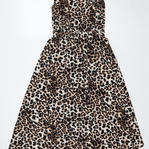 New Look Womens Brown Animal Print Polyester Trapeze & Swing Size 10 V-Neck Pullover - Leopard Pattern