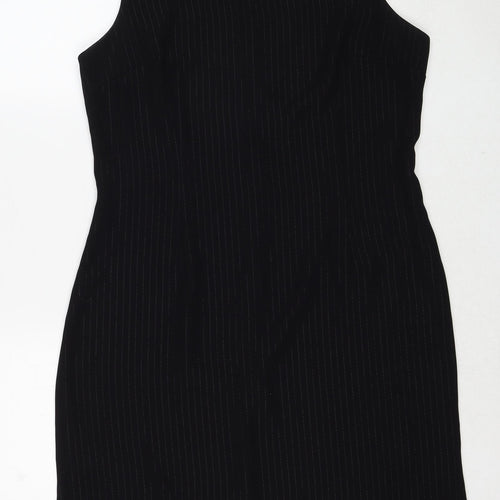 Vals Womens Black Striped Polyester Shift Size 16 Round Neck Zip