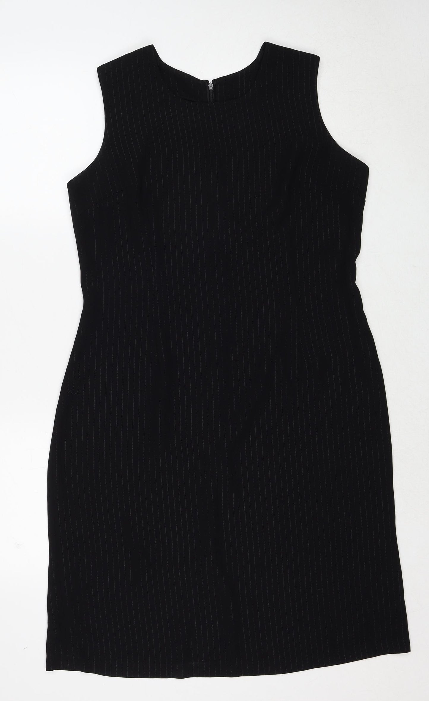 Vals Womens Black Striped Polyester Shift Size 16 Round Neck Zip