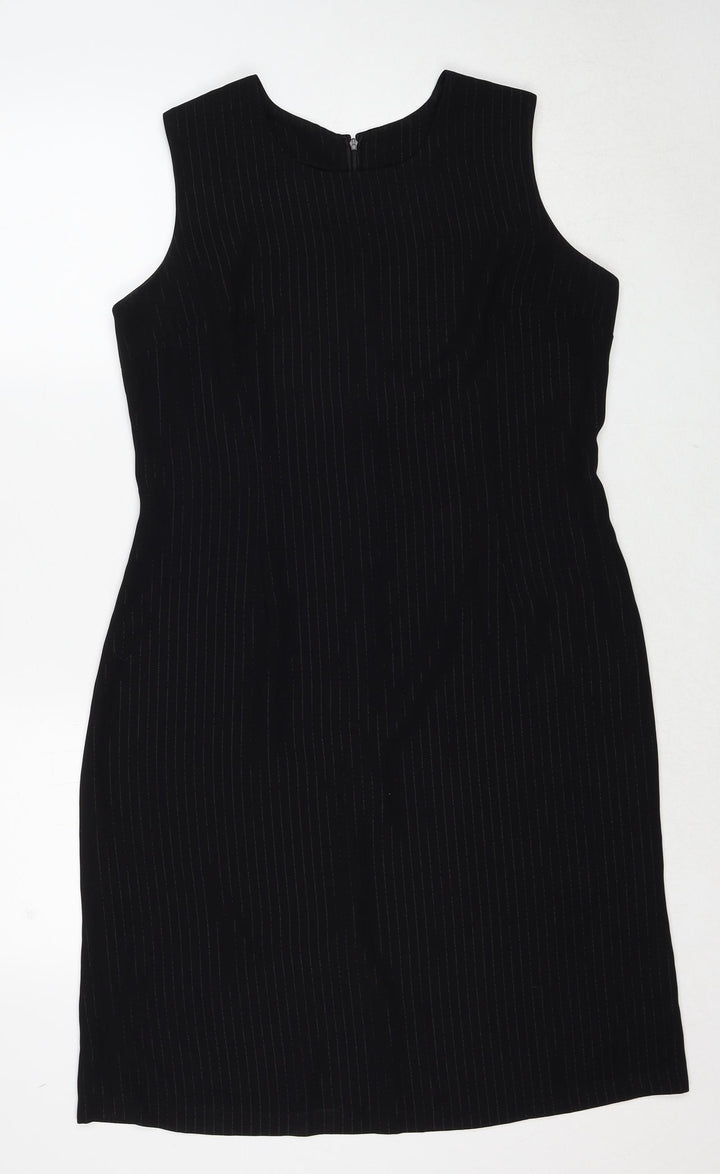 Vals Womens Black Striped Polyester Shift Size 16 Round Neck Zip