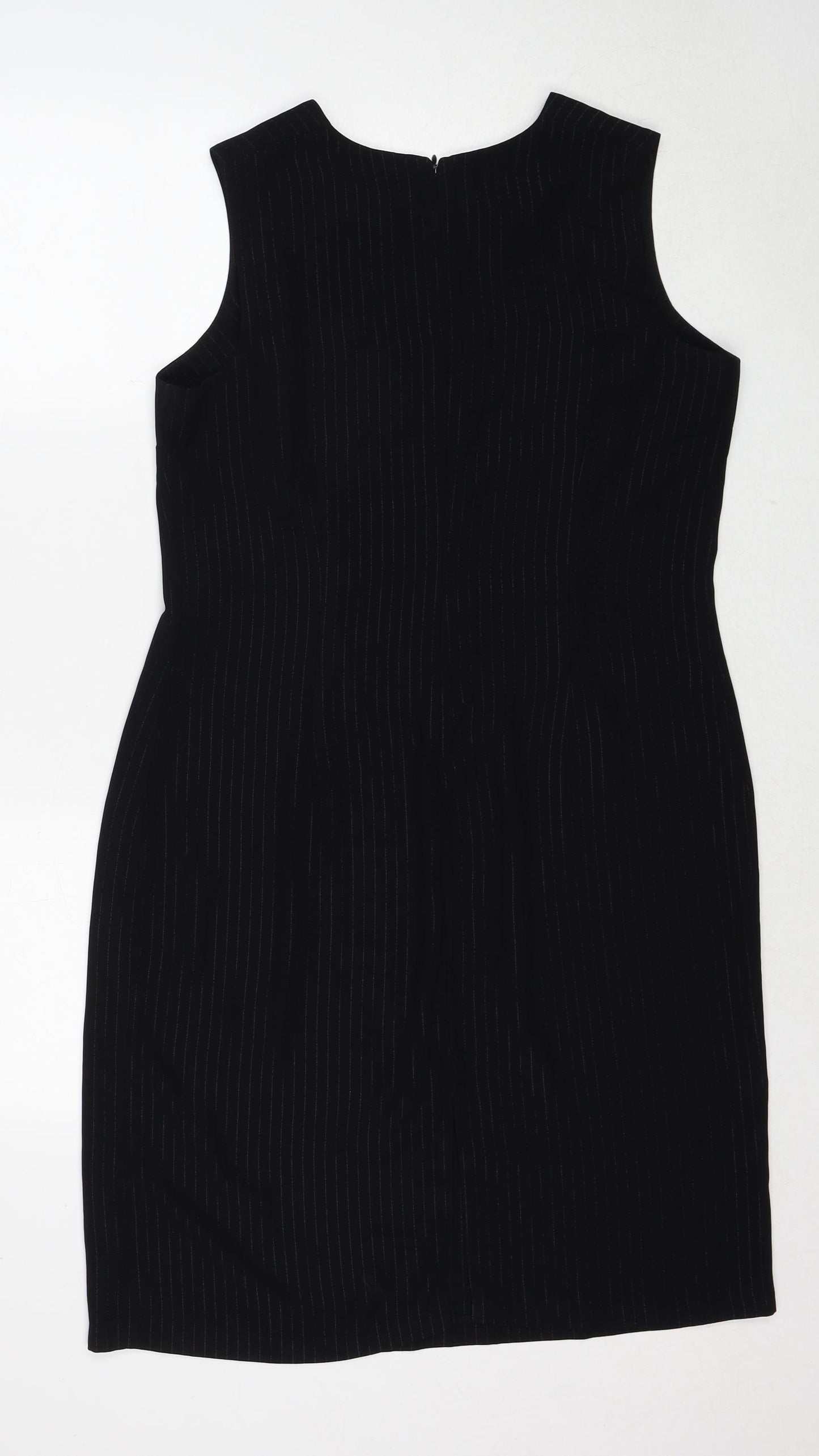 Vals Womens Black Striped Polyester Shift Size 16 Round Neck Zip