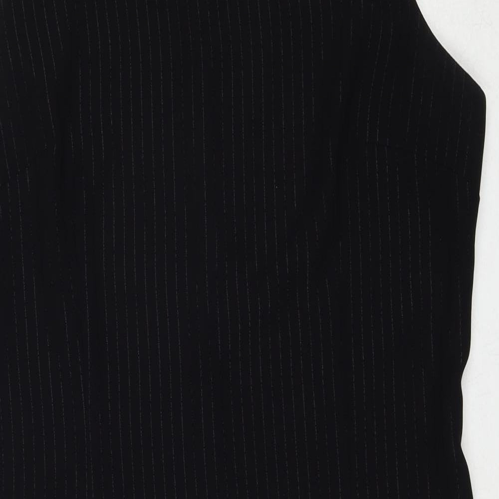 Vals Womens Black Striped Polyester Shift Size 16 Round Neck Zip