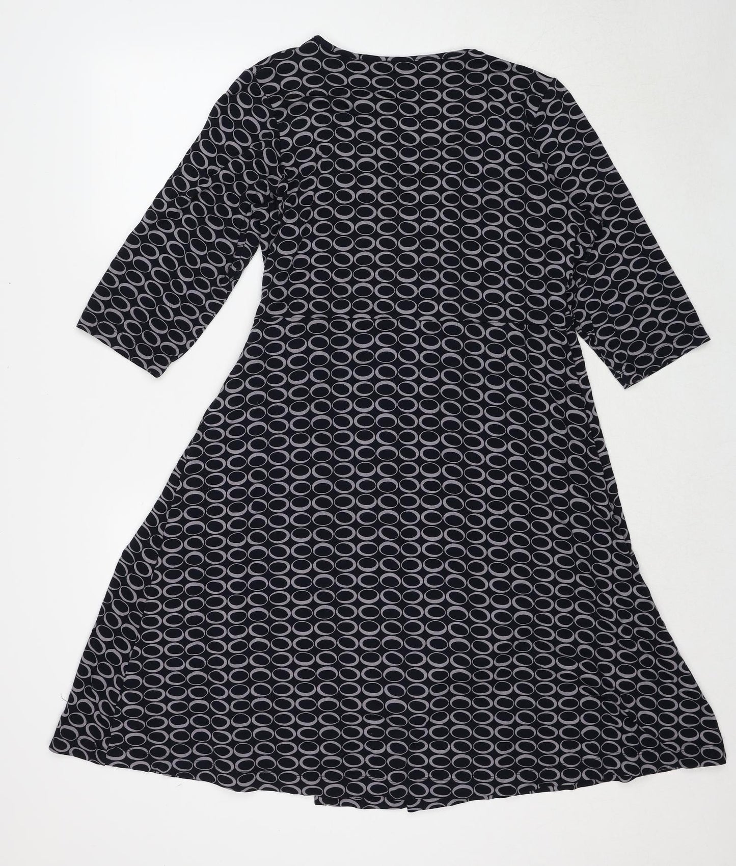 Marks and Spencer Womens Black Geometric Viscose Trapeze & Swing Size 20 V-Neck Pullover