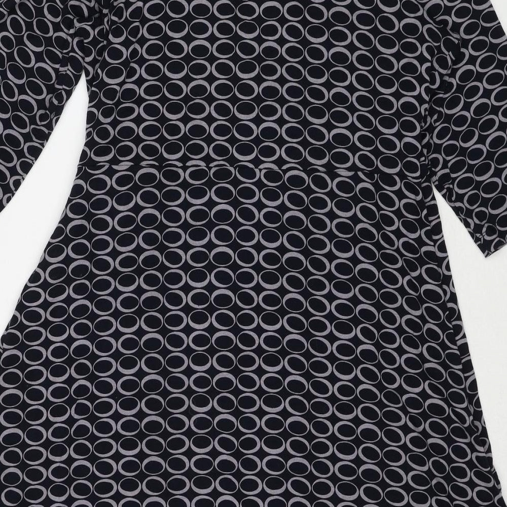 Marks and Spencer Womens Black Geometric Viscose Trapeze & Swing Size 20 V-Neck Pullover