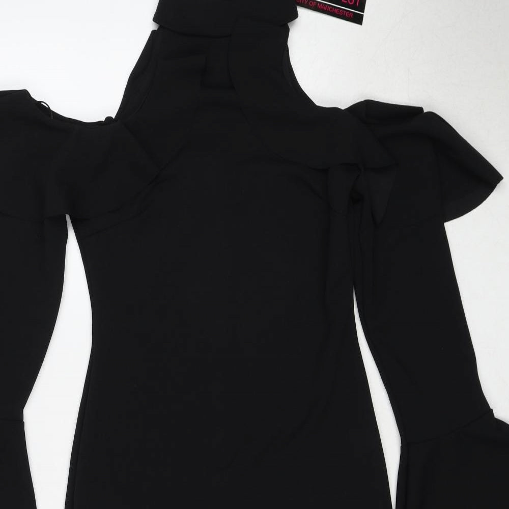 Edge Womens Black Polyester Bodycon Size 10 Halter Zip - Cold Shoulder