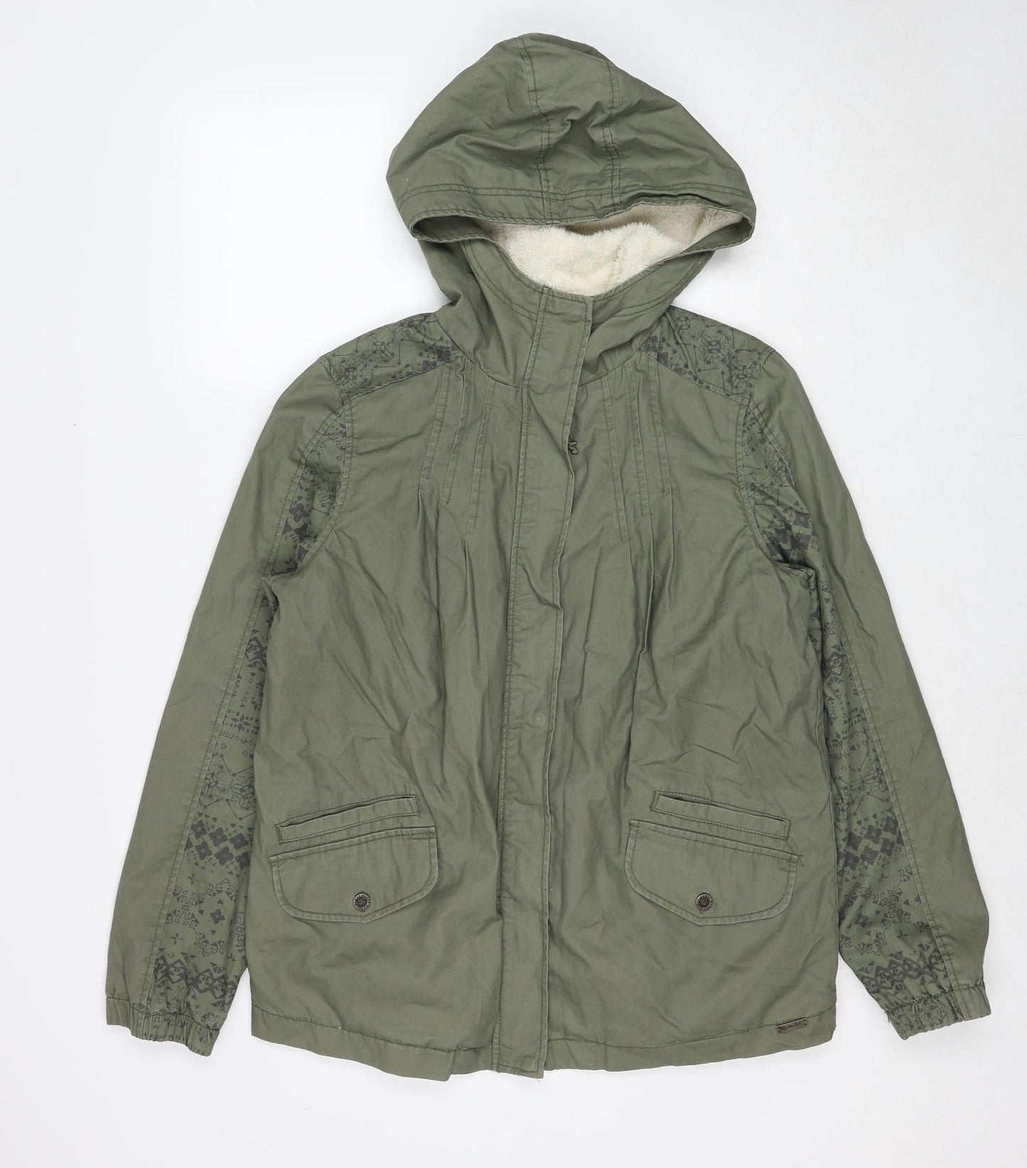 Mambo Womens Green Geometric Parka Jacket Size 12 Zip
