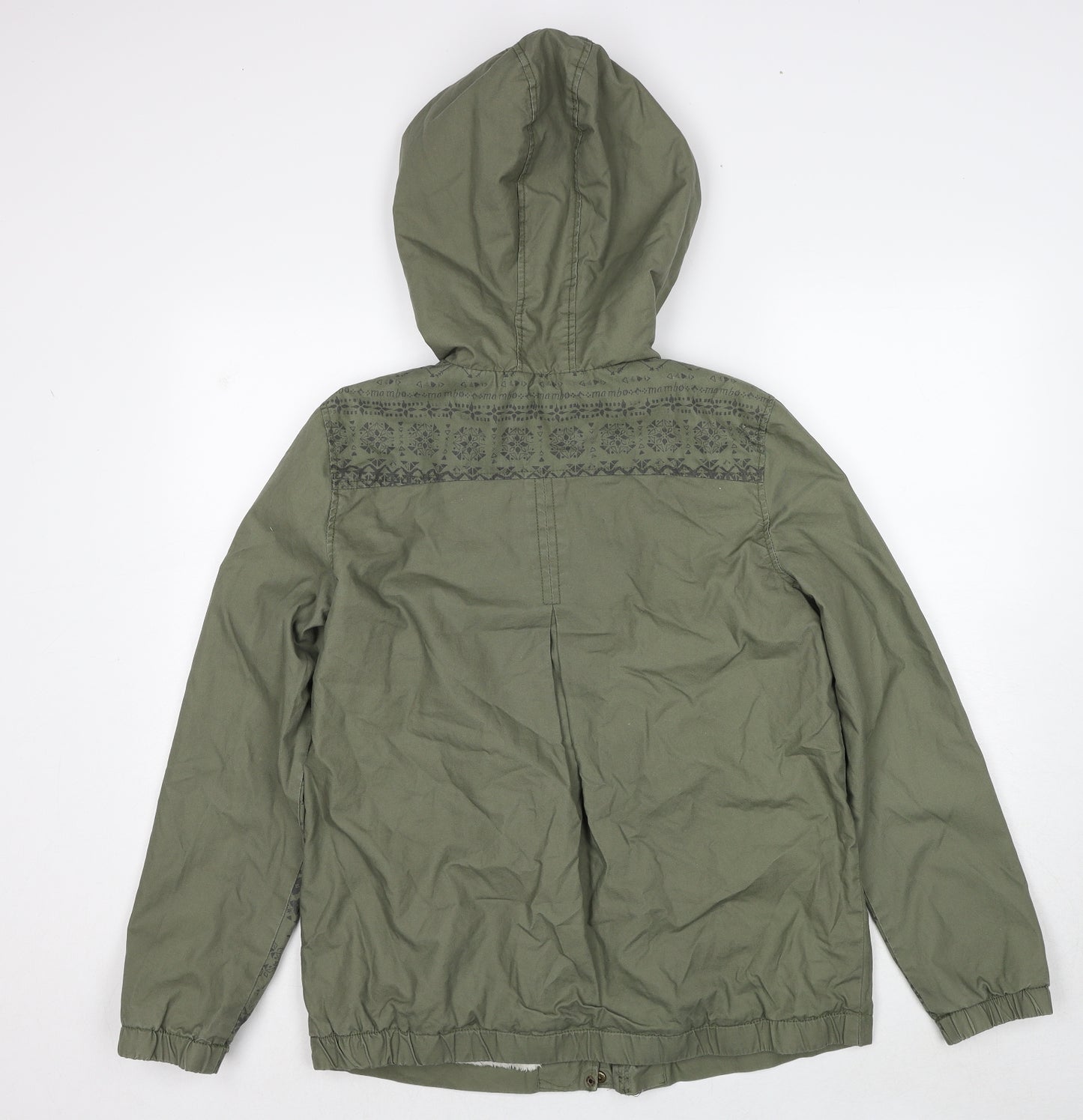 Mambo Womens Green Geometric Parka Jacket Size 12 Zip