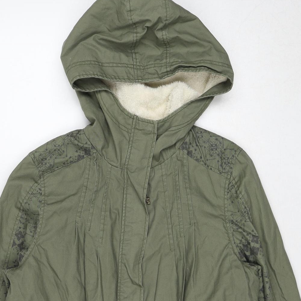 Mambo Womens Green Geometric Parka Jacket Size 12 Zip