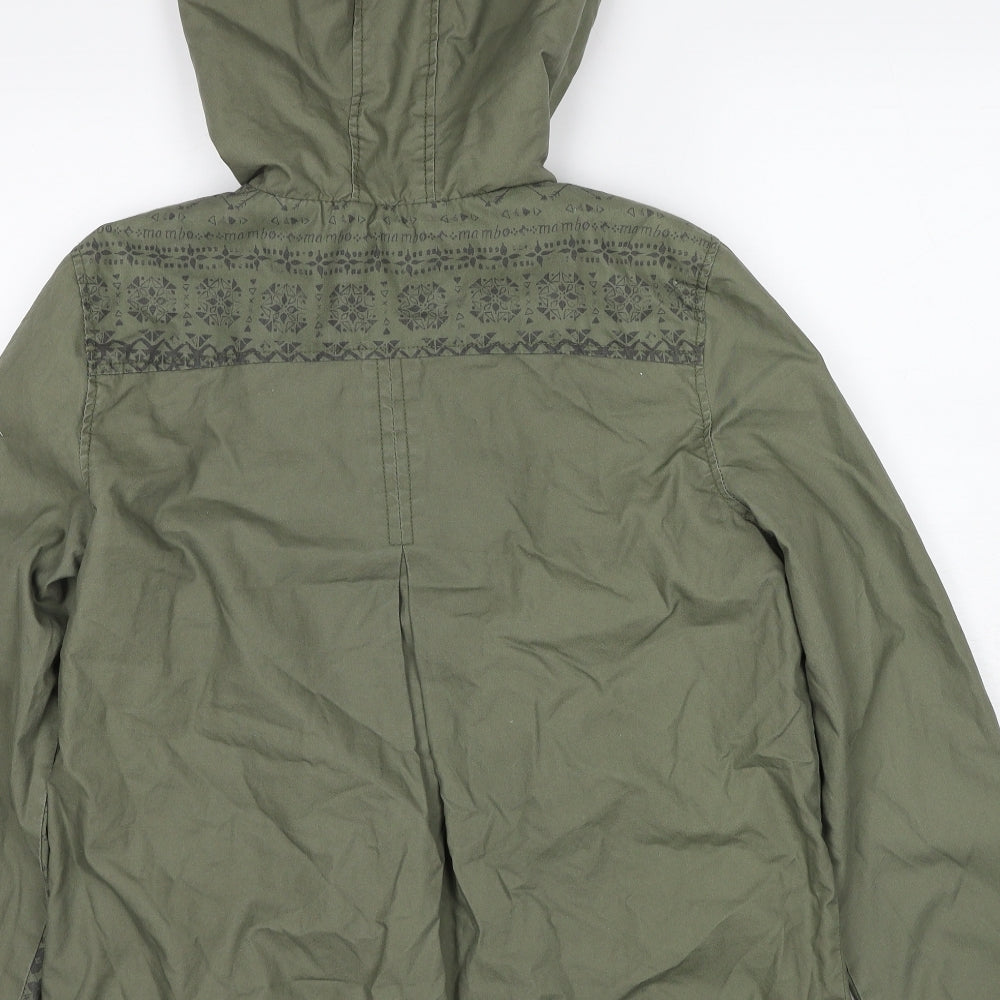 Mambo Womens Green Geometric Parka Jacket Size 12 Zip