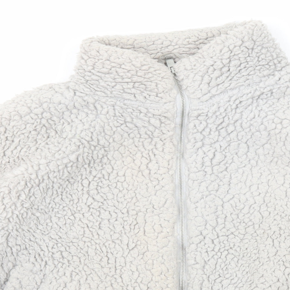 New Look Womens Grey Jacket Size S Zip - Teddy Bear Style