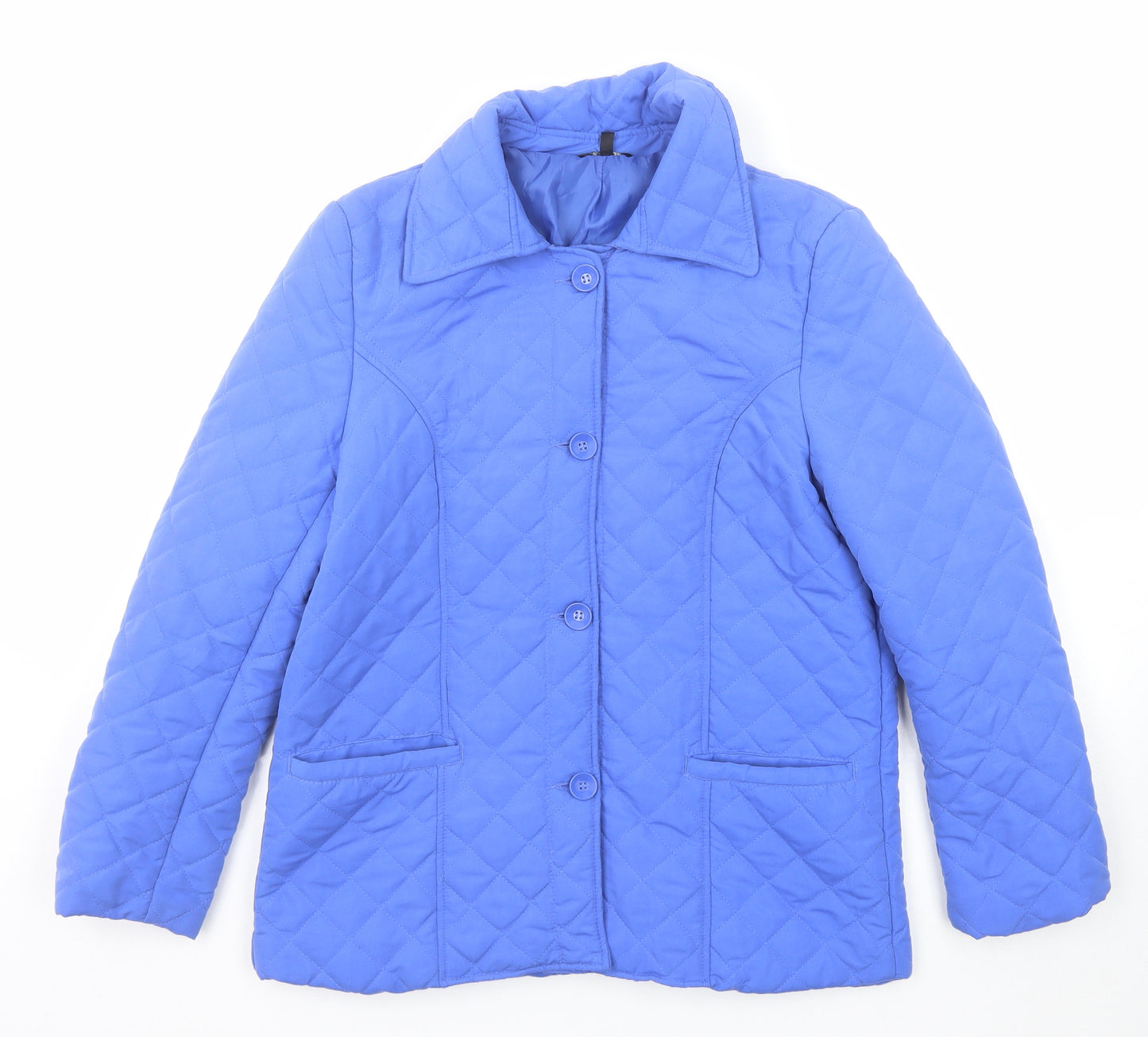 Janique Womens Blue Quilted Jacket Size 14 Button