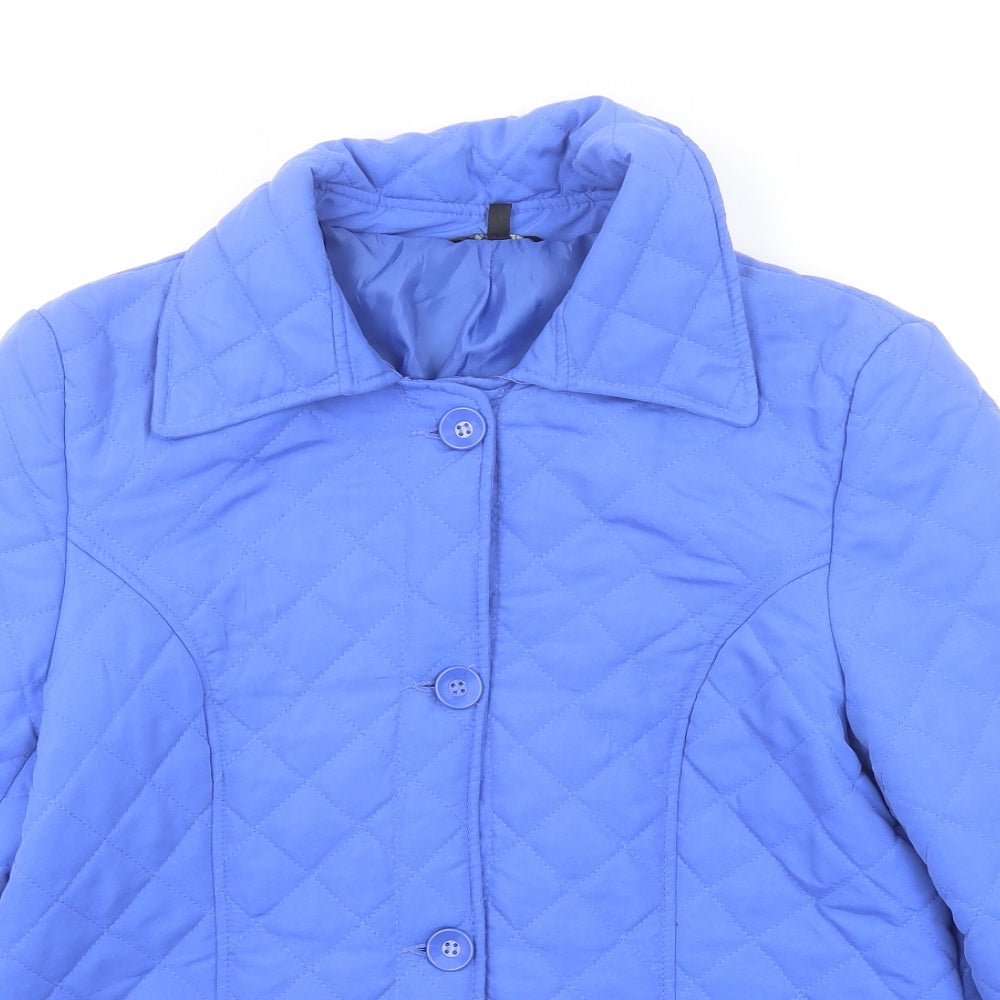 Janique Womens Blue Quilted Jacket Size 14 Button