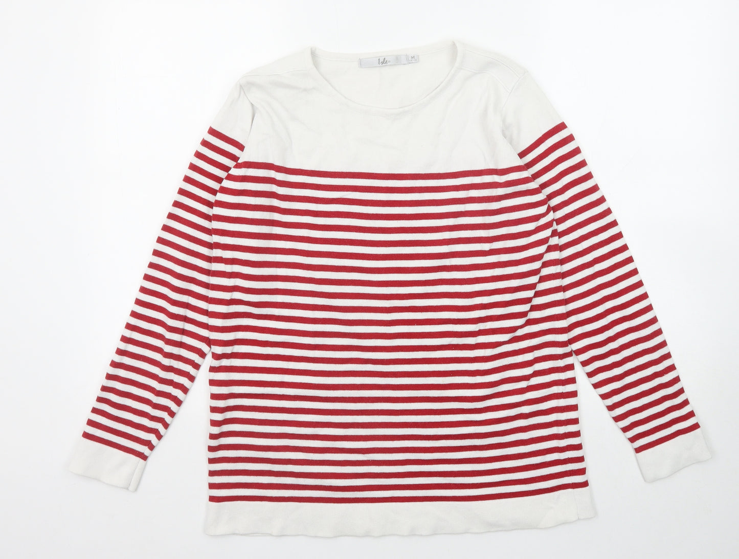 EWM Womens Red Round Neck Striped Cotton Pullover Jumper Size 14 - Size 14-16