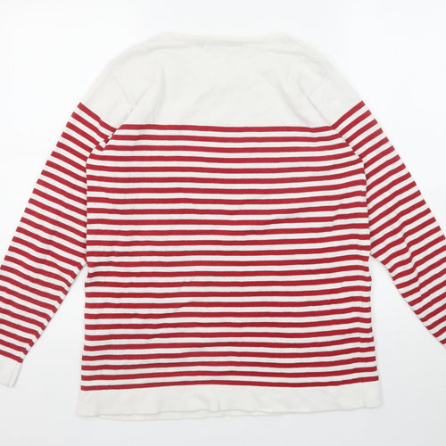 EWM Womens Red Round Neck Striped Cotton Pullover Jumper Size 14 - Size 14-16