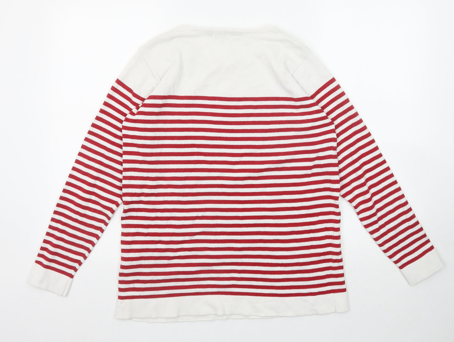EWM Womens Red Round Neck Striped Cotton Pullover Jumper Size 14 - Size 14-16