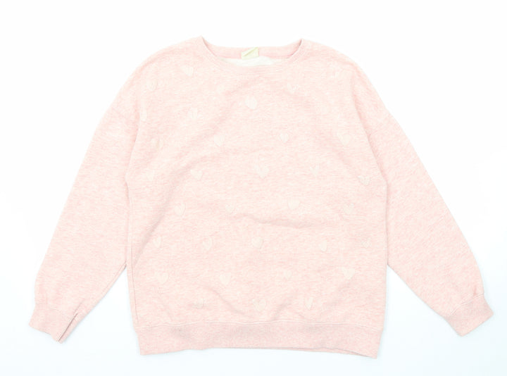 Zara Girls Pink Geometric Polyester Pullover Sweatshirt Size 13-14 Years Pullover - Heart Pattern