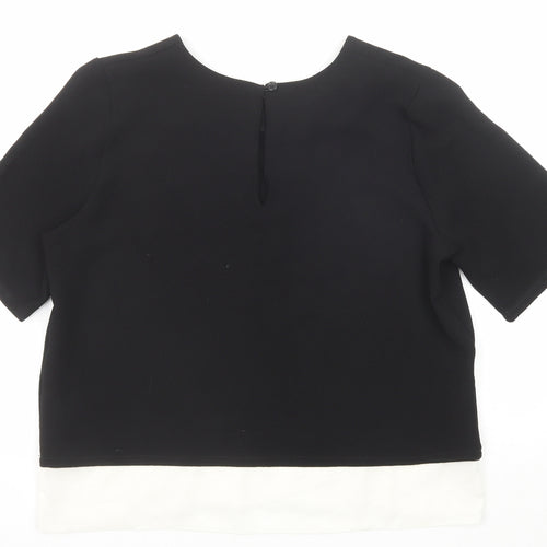 Ad Lib Womens Black Polyester Basic T-Shirt Size 14 Round Neck