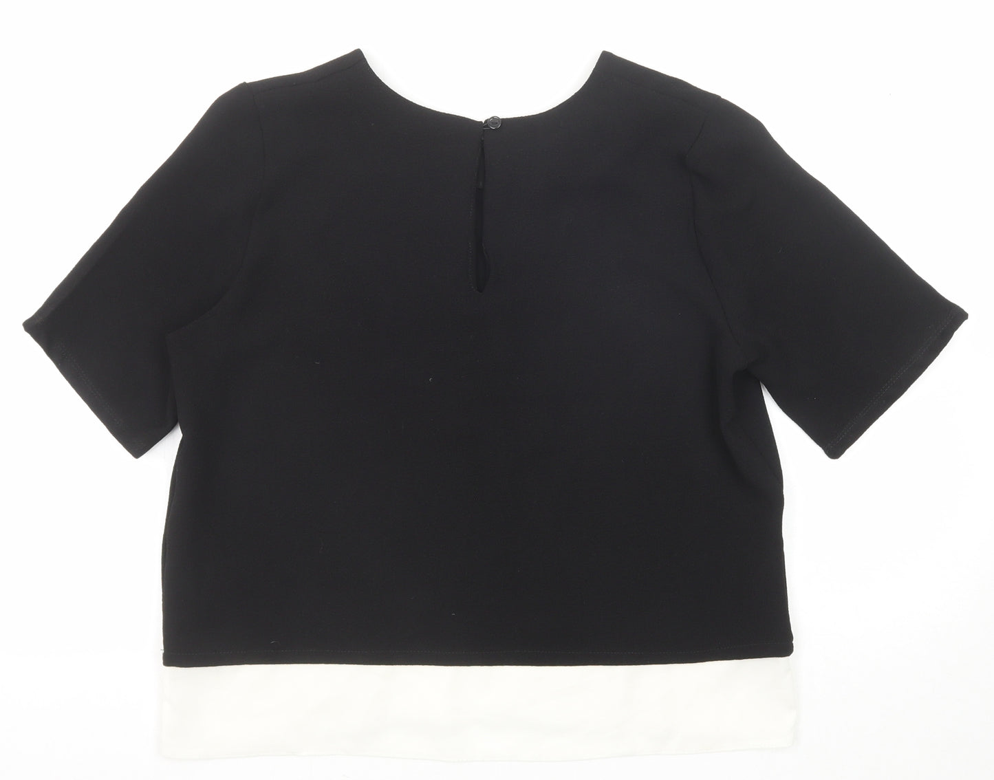 Ad Lib Womens Black Polyester Basic T-Shirt Size 14 Round Neck