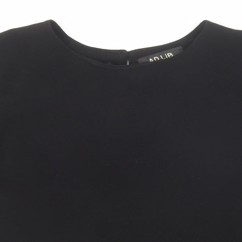 Ad Lib Womens Black Polyester Basic T-Shirt Size 14 Round Neck