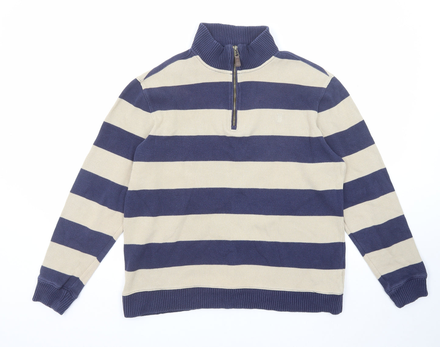 Marks and Spencer Mens Blue Round Neck Striped Cotton Pullover Jumper Size M Long Sleeve