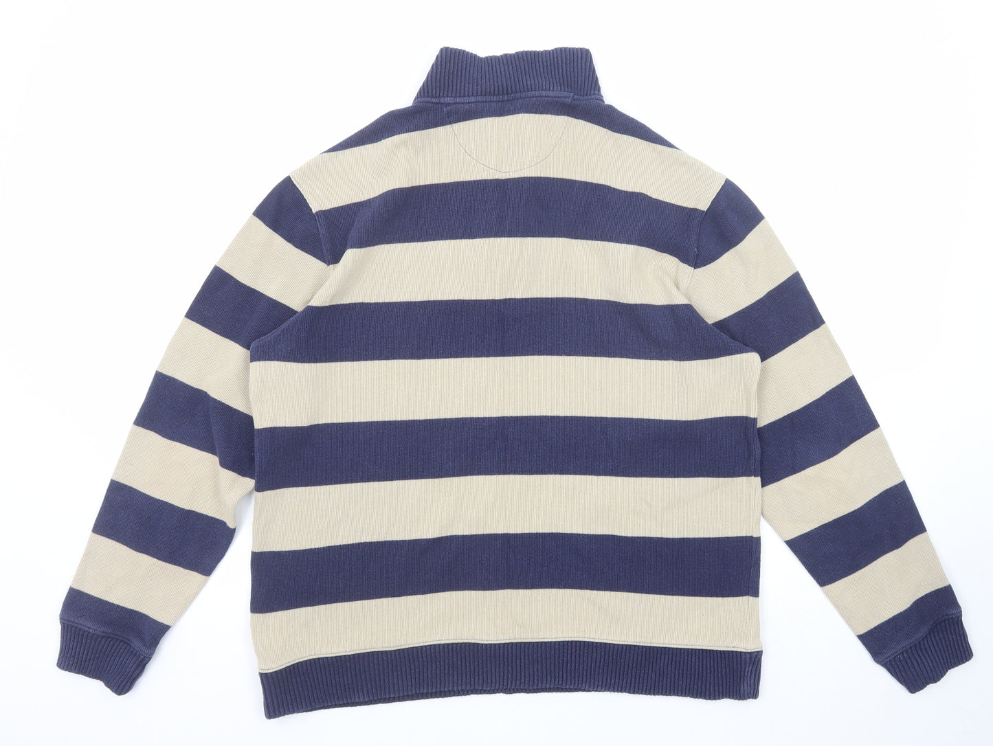 Marks and Spencer Mens Blue Round Neck Striped Cotton Pullover Jumper Size M Long Sleeve