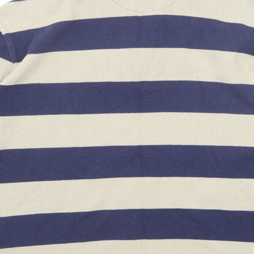 Marks and Spencer Mens Blue Round Neck Striped Cotton Pullover Jumper Size M Long Sleeve
