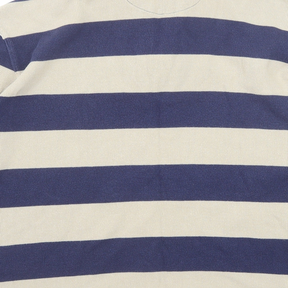 Marks and Spencer Mens Blue Round Neck Striped Cotton Pullover Jumper Size M Long Sleeve