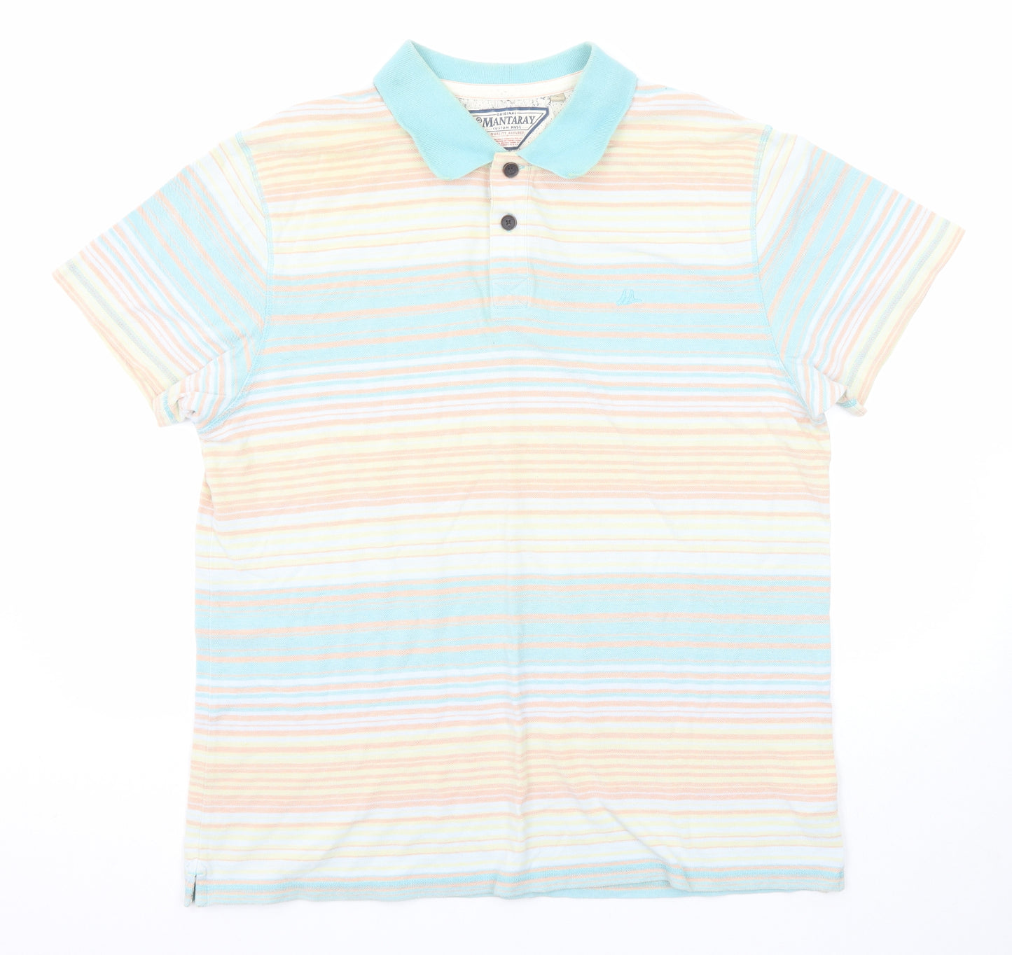 MANTARAY PRODUCTS Mens Multicoloured Striped Cotton Polo Size L Collared Button