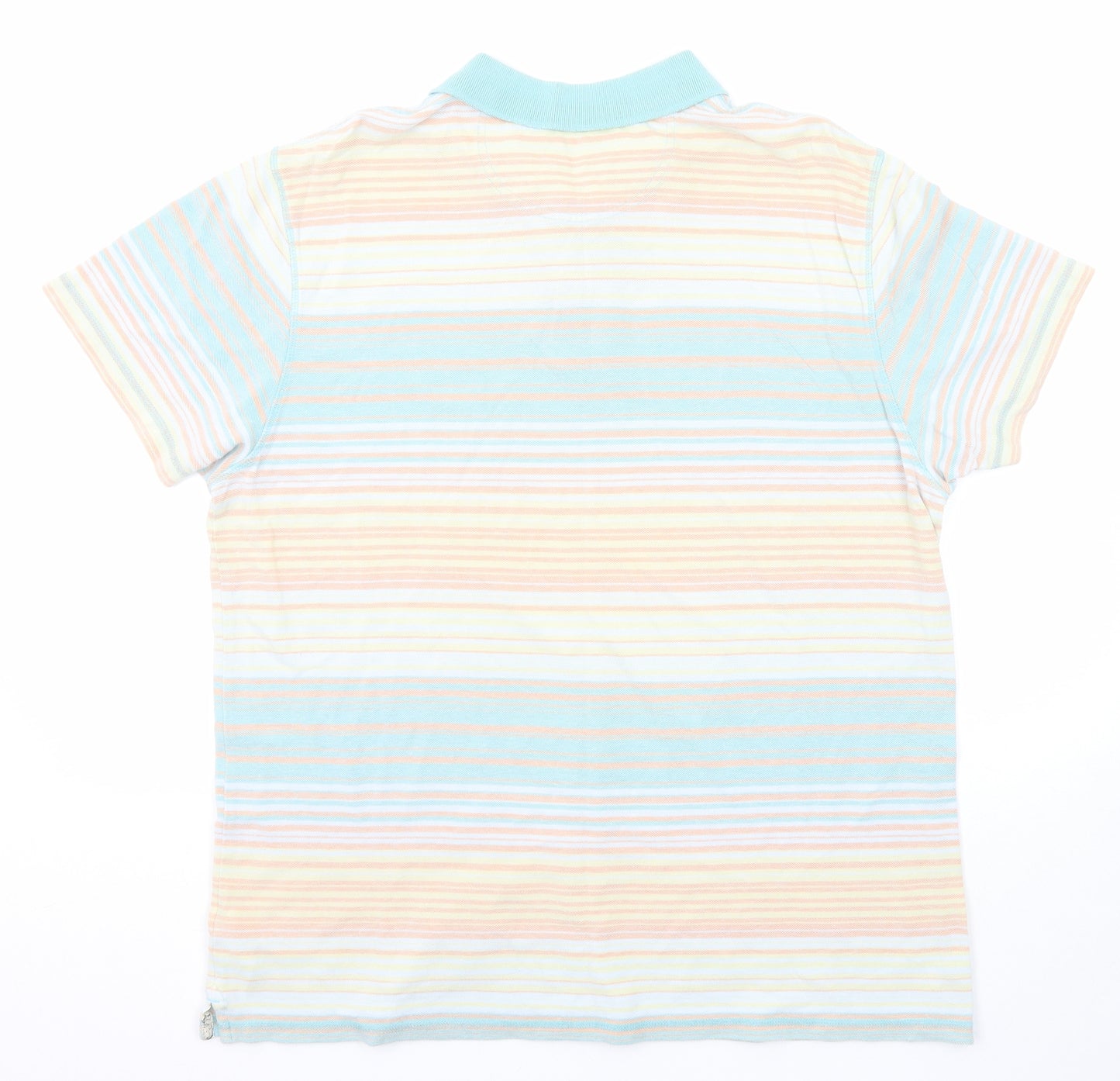MANTARAY PRODUCTS Mens Multicoloured Striped Cotton Polo Size L Collared Button