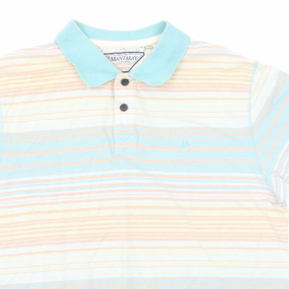 MANTARAY PRODUCTS Mens Multicoloured Striped Cotton Polo Size L Collared Button