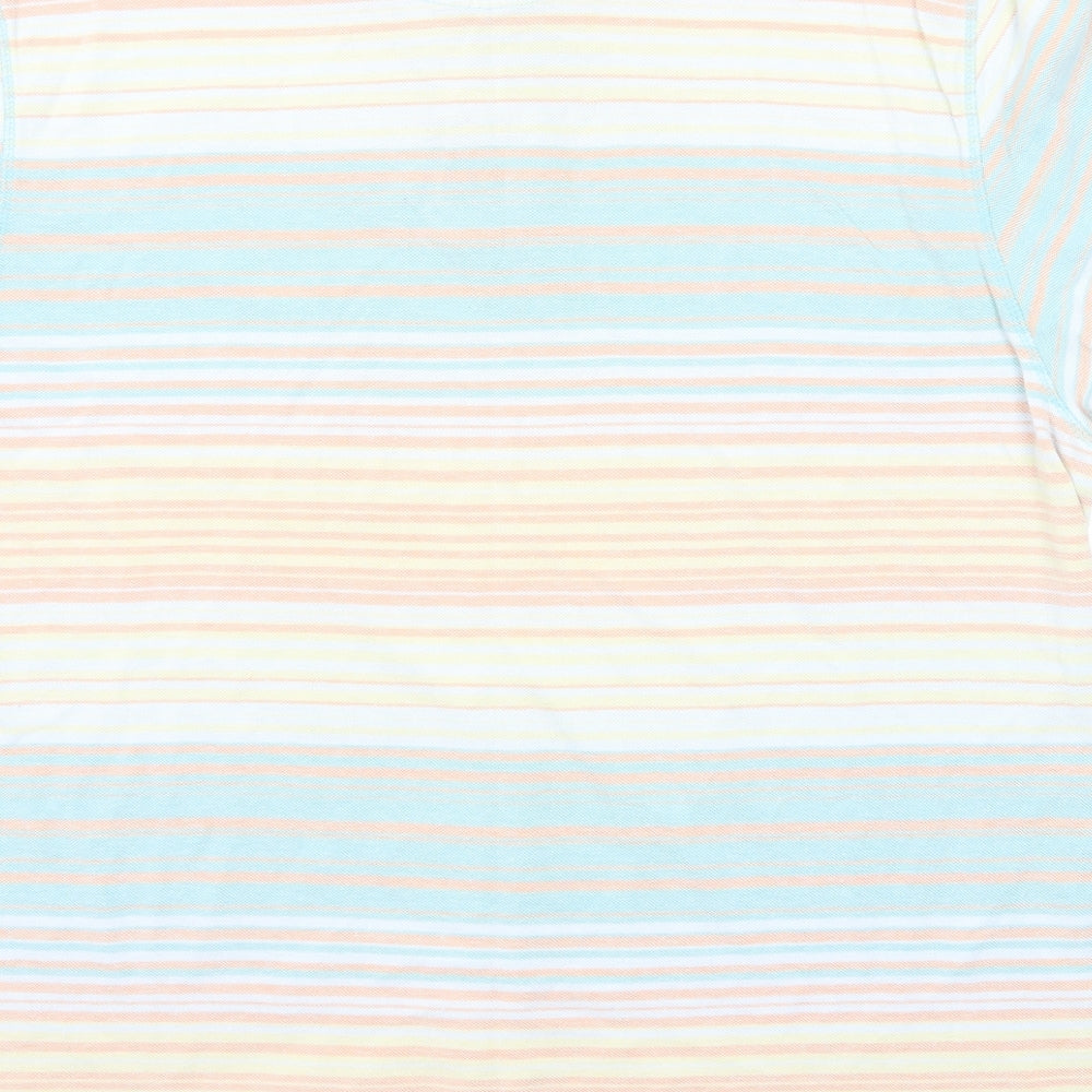 MANTARAY PRODUCTS Mens Multicoloured Striped Cotton Polo Size L Collared Button