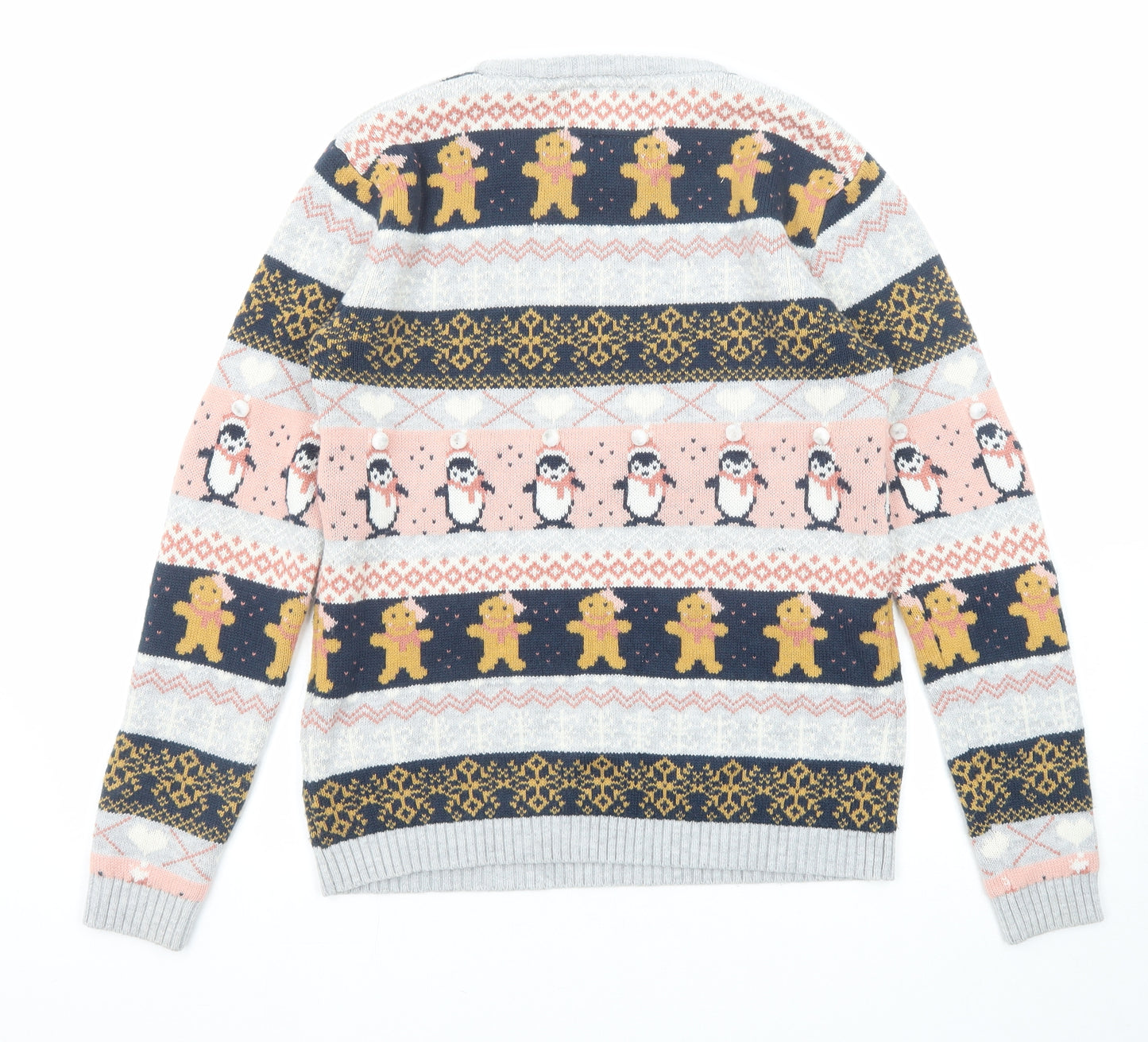 Star Womens Multicoloured Round Neck Fair Isle Acrylic Pullover Jumper Size 14 - Christmas