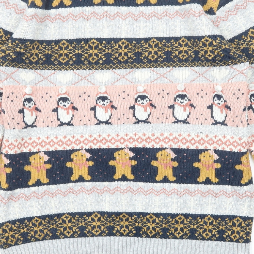 Star Womens Multicoloured Round Neck Fair Isle Acrylic Pullover Jumper Size 14 - Christmas