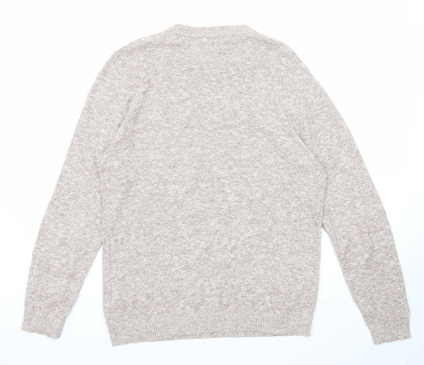 JACK & JONES Mens Beige Crew Neck Cotton Pullover Jumper Size L Long Sleeve