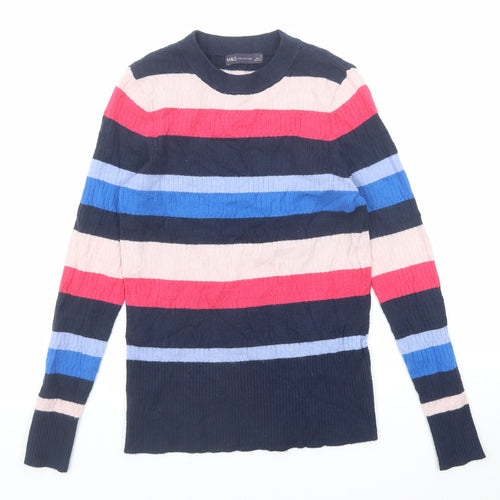 Marks and Spencer Womens Multicoloured Round Neck Striped Viscose Pullover Jumper Size 10